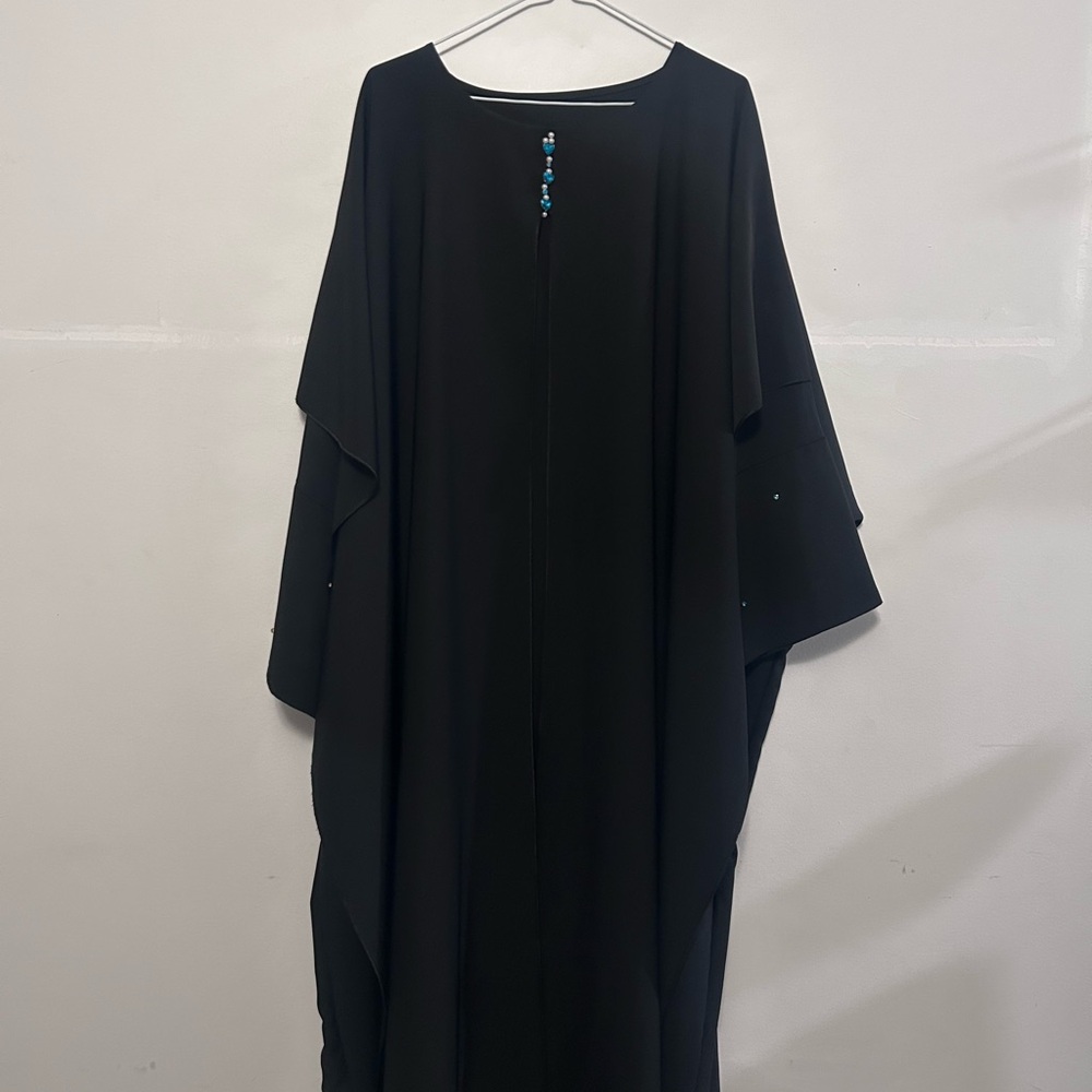 Elegant Black Kaftan with Blue Accents